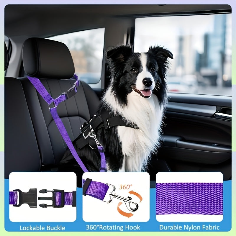 2-in-1 Pet Car Safety Harness & Adjustable Leash for Dogs – Anti-Collision Safe Driving Seatbelt, Durable Nylon, Small to Medium Dogs – Road Trip Travel Car Seat Guardian, 4 Colors
