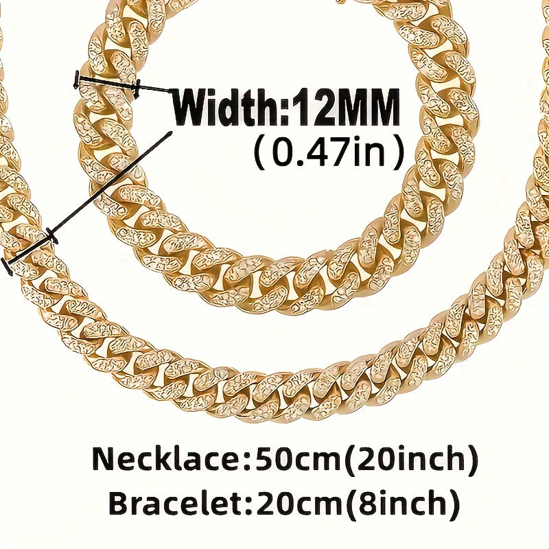 4-Piece Men's Punk Jewelry Set Quartz Watch Cuban Chain Necklace Bracelet and Cross Necklace with Rhinestone Details Hip Hop Style Gift for Men