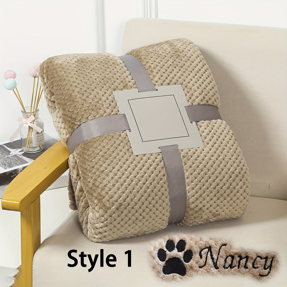 Personalized Pet Blanket Custom Embroidered with Name - Plaid Throw Blanket for Dogs & Cats, Cozy Machine Washable Bedspread for Bed & Couch, 3 Embroidery Styles 4 Colors - Puppy & Kitten Gift