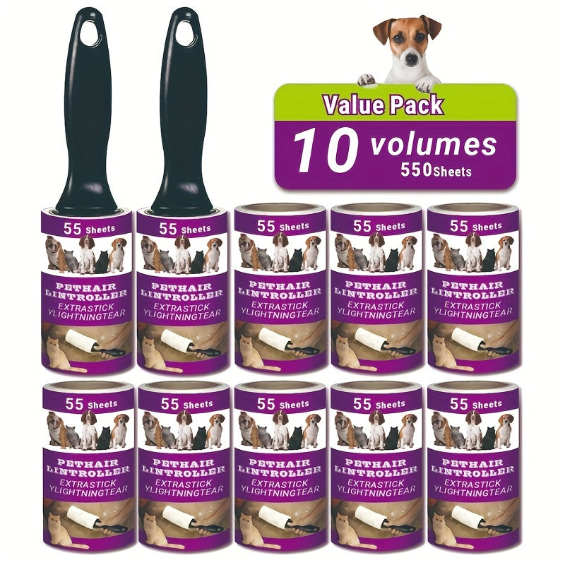 Lint Roller Pet Hair Remover with Refills - Ultra-Sticky Tear-Off Adhesive Roller for Dog & Cat Hair on Furniture, Carpets & Clothing - Portable Pet Lint Roller Set (4, 6, 10 or 15 Piece)