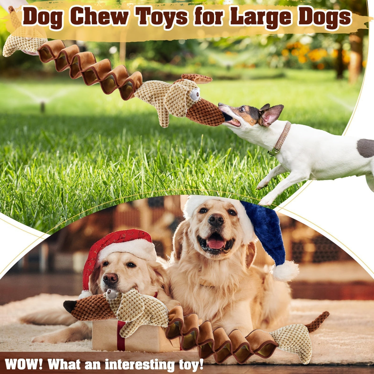 Large Squeaky Crinkle Dog Toy – Extendable 15.7" to 19.7" Plush Pull & Tug Bite Toy with Crinkled Paper Filling for Small Medium Large Dogs, Interactive Fetch & Chew Toy, No Battery Needed