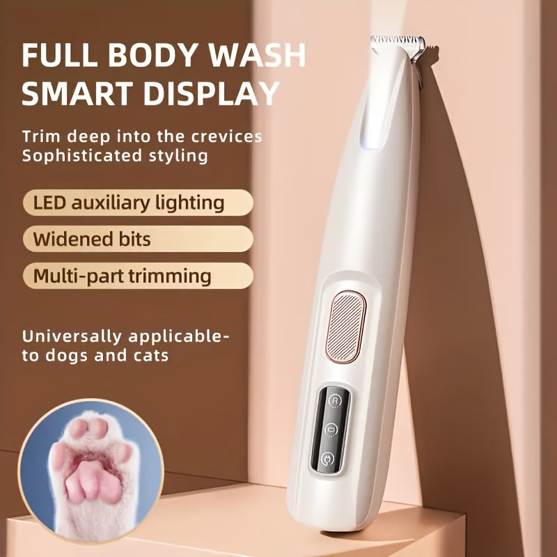 Multifunctional Pet Hair Clipper with LED Light USB Rechargeable - Low Noise Electric Dog & Cat Grooming Trimmer for Paw, Eyes, Ears, Face & Butt, Precision Cordless Pet Fur Remover for At-Home Grooming