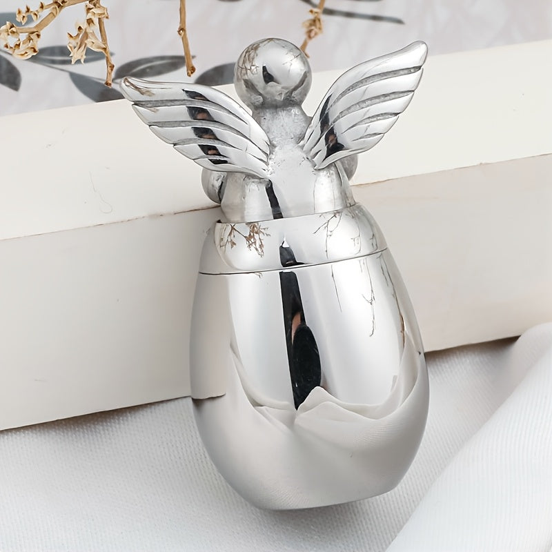 Small Keepsake Urn for Human Ashes – Mini Stainless Steel Angel Memorial Cremation Ash Jar, Sharing Urn for Loved Ones, Silver Finish