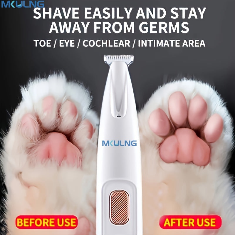 Pet Hair Clipper USB Rechargeable Cordless Silent Dog Cat Grooming Kit Electric Razor Trimmer with Scissors & Comb Grooming Tool for Dogs Cats White