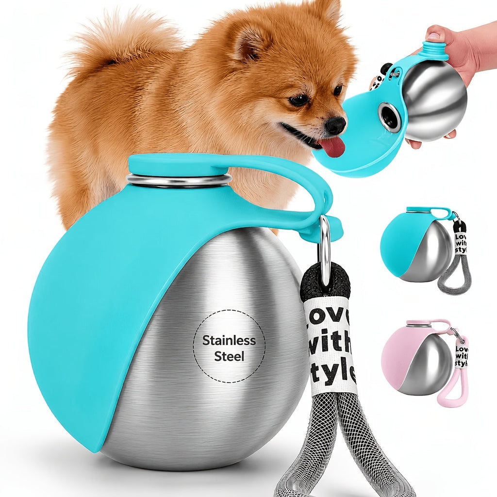 Upgraded Stainless Steel Pet Travel Water Bottle with Integrated Bowl – Leak-Proof 2-in-1 Water & Food Dispenser for Cats & Dogs, Food-Grade BPA-Free Portable Dog Water Bottle for Hiking Outdoor Travel