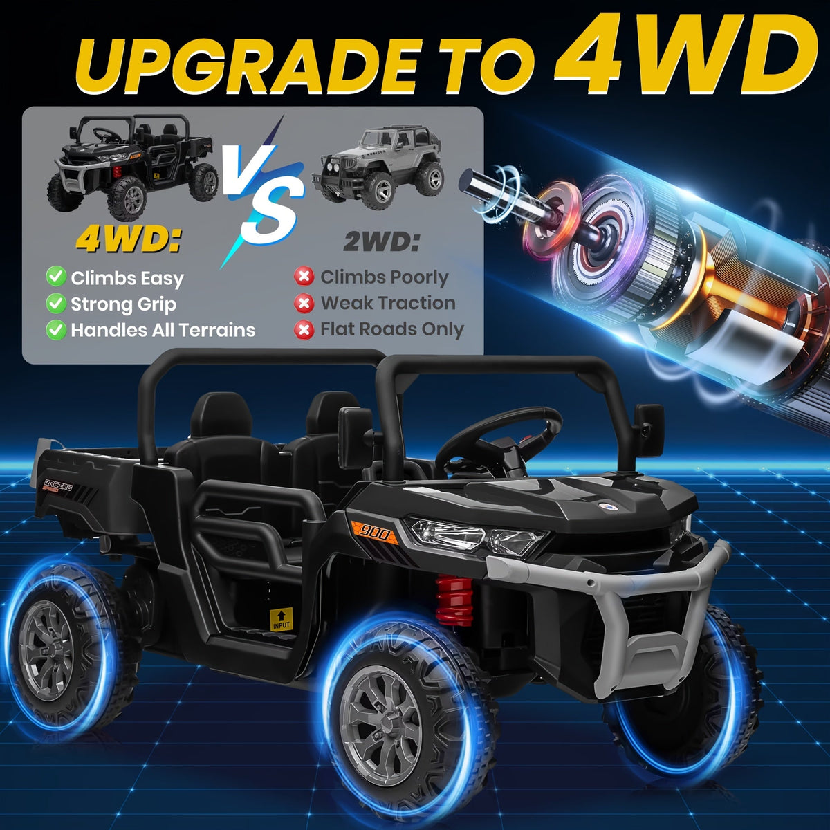 24V Kids Ride-On Dump Truck with Motorized Lifting Bed, Detachable Trailer & Bluetooth Music – Electric Quad Vehicle for Boys & Girls Ages 3-8, Forward/Reverse, Wear-Resistant Wheels