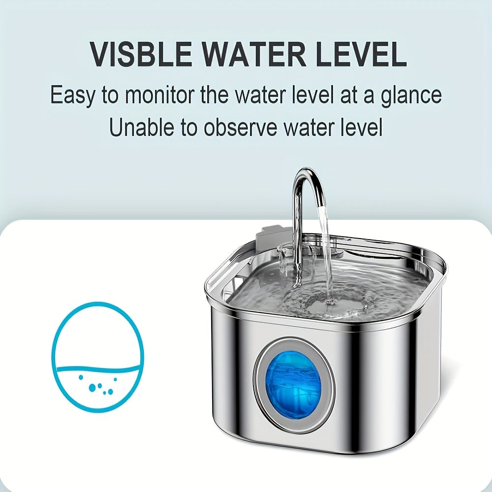 3.2L Automatic Cat & Dog Water Fountain – Stainless Steel Pet Water Dispenser with Multi-Filtration System, Visible Window, Motion Sensor, 2 Flow Modes, Silent Pump, Easy to Clean, for Cats Dogs Rabbits