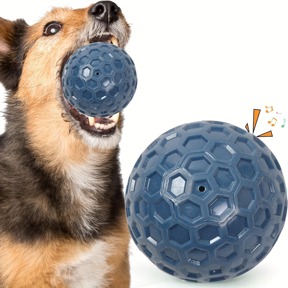 Squeaky Dog Toy Ball for Large Dogs - Super Tough Rubber Bite-Resistant Teeth Cleaning Chew Ball, Interactive Food Leaking Puzzle Toy, Durable Teething & Squeaker Ball for Aggressive Chewers