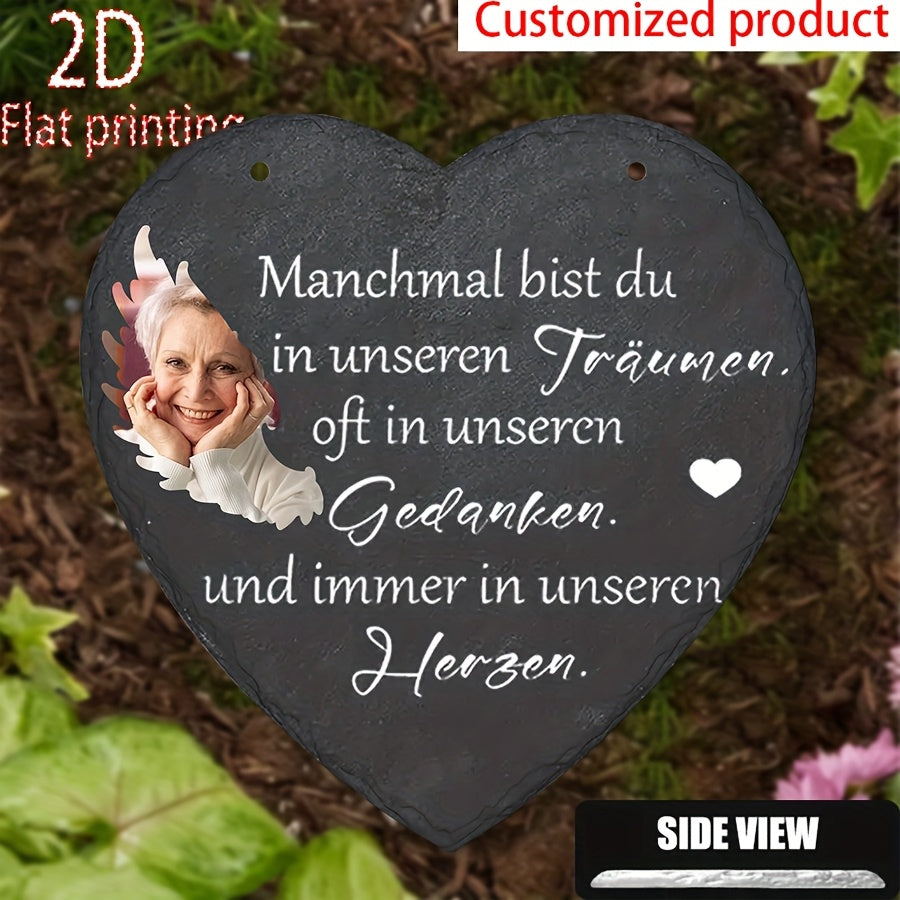 Memorial Plaque with Photo Frame - Bohemian Resin Heart Wall Art for Pet Loss & Sympathy Gifts, 6.3" Indoor Outdoor Garden Decor for Deceased Loved Ones, Windproof 2D Flat Design