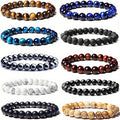 Natural Stone Beaded Bracelet Set 10pcs 8mm Round Elastic for Men Women - Boho Stackable Stretch Bracelets Unisex Healing Crystal Gemstone Wrist Jewelry for Festival, Birthday & Holiday Gift