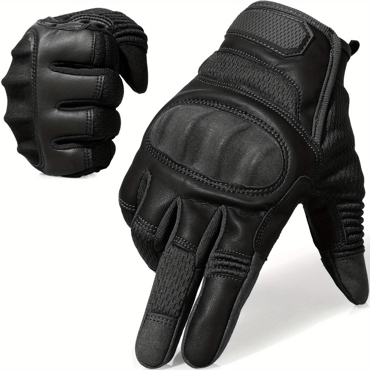 Touch Screen Full Finger Gloves for Men Women - Nylon Blend Textured Grip, Hook-and-Loop Closure, Washable, Available in Black Brown Green, Sizes S M XL