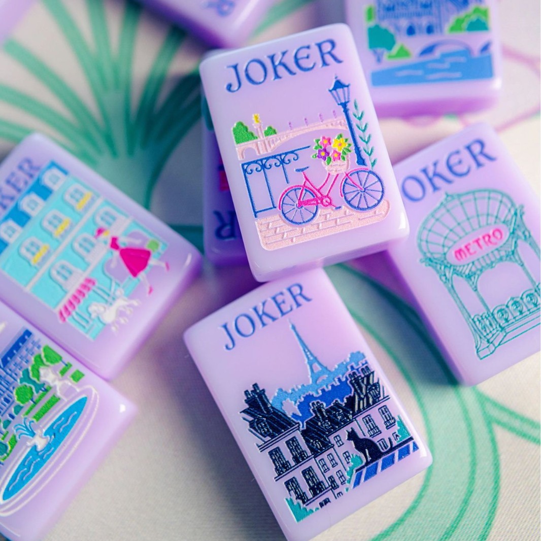 160pcs American Mahjong Set Purple Paris Style Acrylic Crystal Tiles with Hand Shuffling – Gift-Ready Complete Mahjong Game for Family Game Night & Home Play
