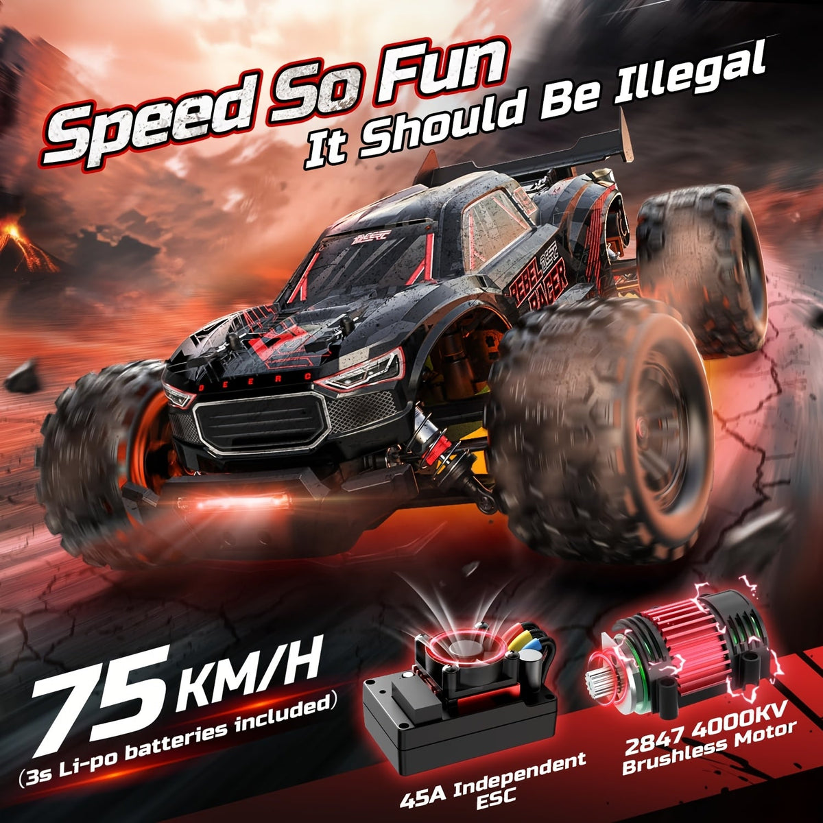 Brushless RC Car for Adults 46+ MPH - 1:14 Scale 4WD High Speed Off-Road Remote Control Truck, 2x3S LiPo Dual Battery 40-Min Runtime, 7-Mode LED Lights, Hydraulic Shocks | Professional Collector RC Truggy