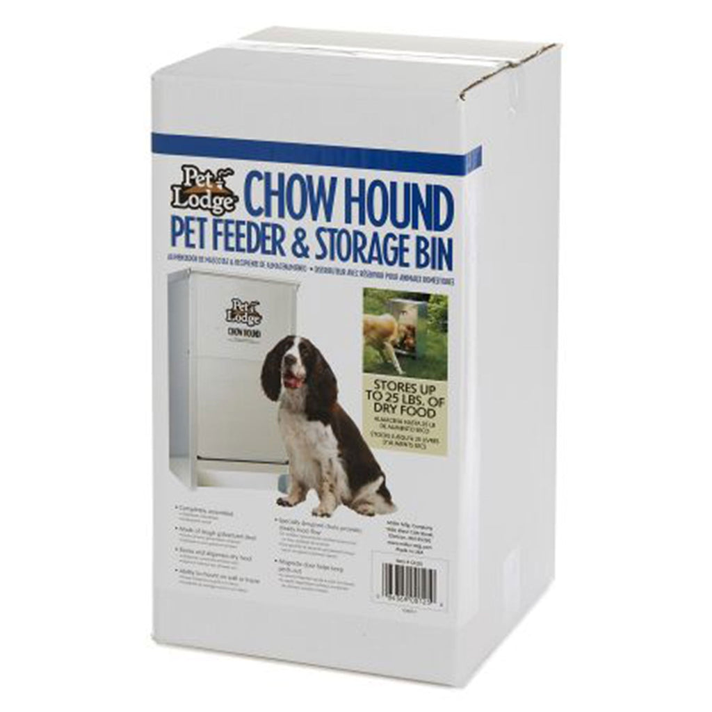 Pet Lodge Automatic Dog Feeder 25 lb - Galvanized Steel Gravity Feeder with Magnetized Door & Angled Chute, Chew-Proof Rust-Resistant, Wall-Mountable Indoor & Outdoor Use, Silver