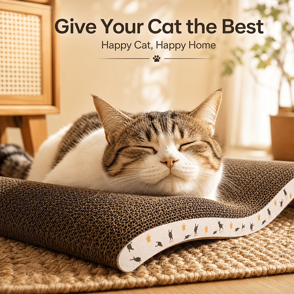 Curved Cat Scratcher 2-in-1 Cat Lounge Bed - Large Wave Corrugated Cardboard Scratching Pad with Ergonomic Spine Support - Furniture Protection Cat Scratcher for Indoor Cats Multi-Cat Households