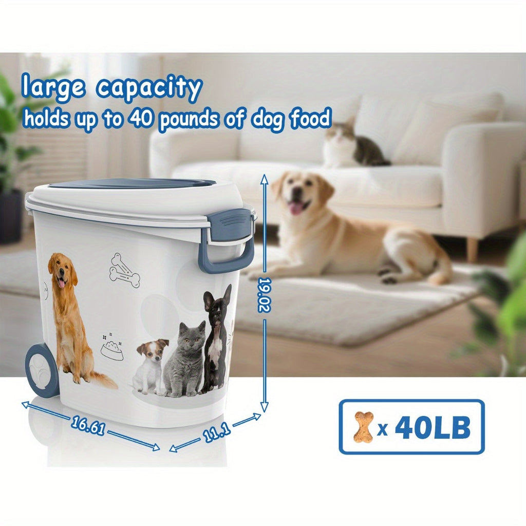 Large 3-Piece Pet Food Storage Container Set with Slow Feeder Bowl & Measuring Spoon – Airtight Moisture-Proof Anti-Insect Dry Food Bin for Cats and Dogs, Aids Digestion