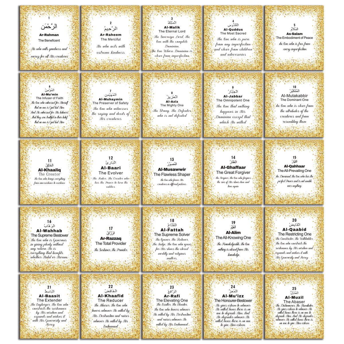99 Names of Allah and Their Meanings – Islamic Gift Card Set, Beautiful Arabic Asmaul Husna Reference, Muslim Home Decor & Spiritual Learning Tool, Eid Ramadan Gift for Adults Teens Ages 18+